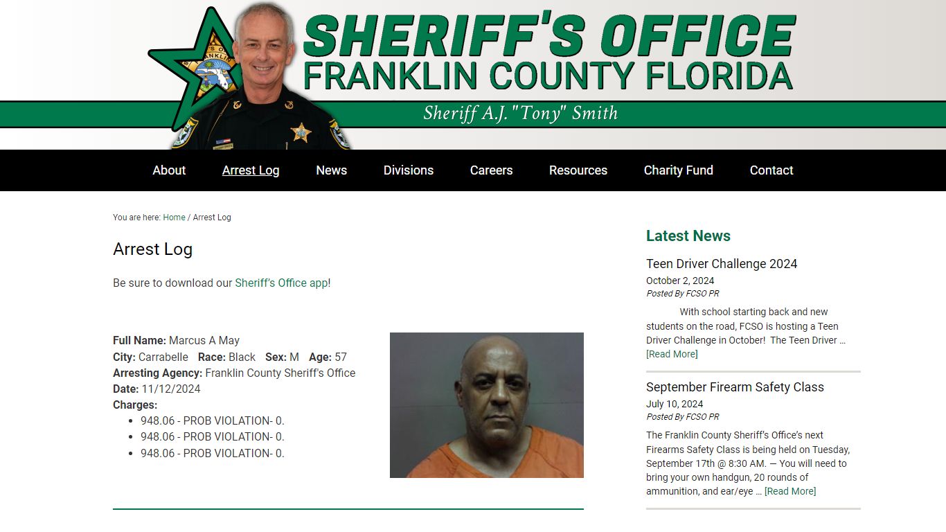 Franklin County Florida Sheriff's Office - Arrest Log - FranklinSheriff.com